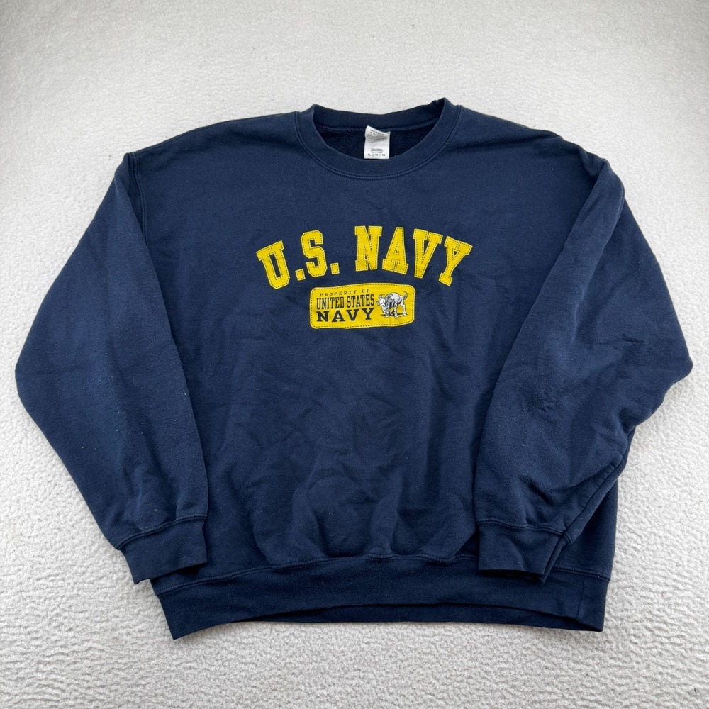 Gildan United States Navy Sweatshirt Mens XL Blue Long Sleeve Crewneck Pullover